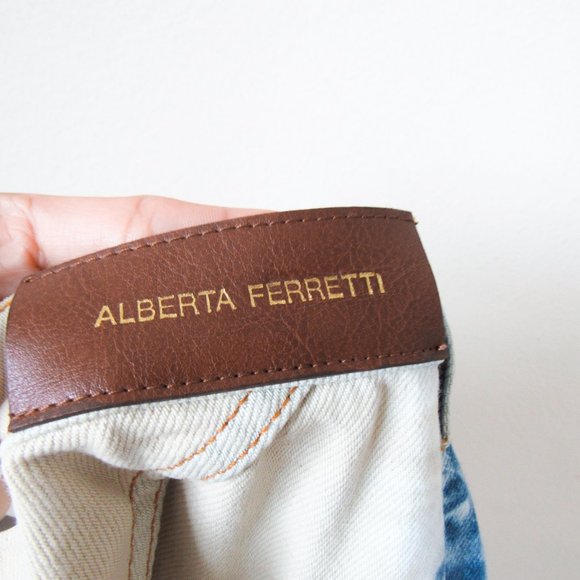 NEW! ALBERTA FERRETI Designer Bleached Denim Jeans High Rise Tan/Blue-4 Orig$698 - Picture 5 of 16